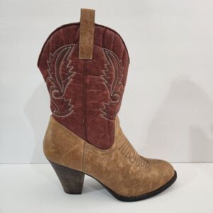 Brown and Burgundy Heeled Boots